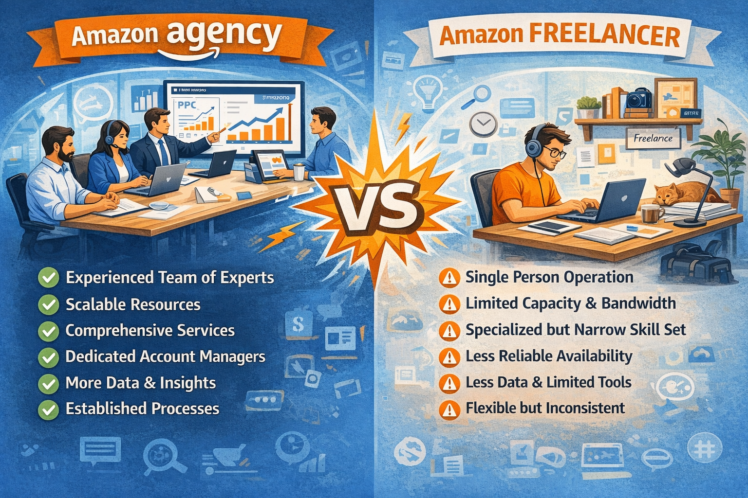 amazon agency vs freelancer: which is better for growing your amazon business?